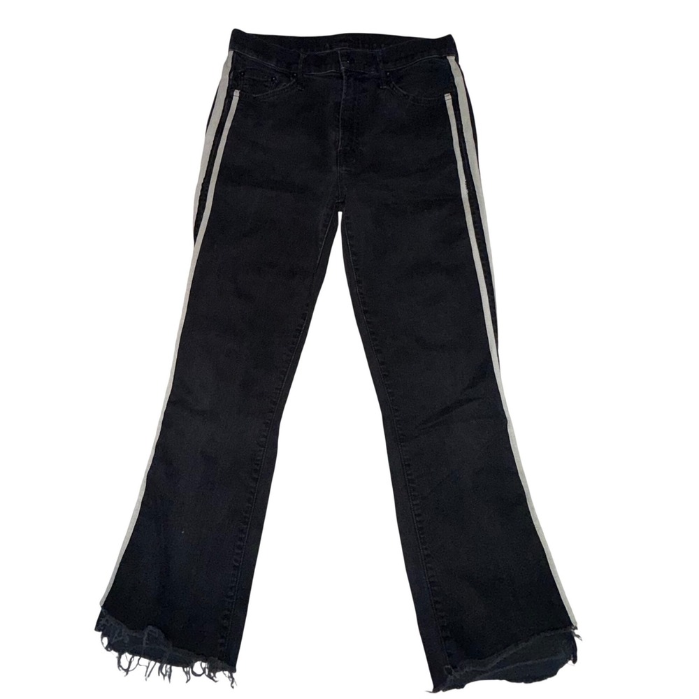Mother Insider Crop Step Fray Jeans 26 Black Guilty‎ Racer Side Stripe Moto